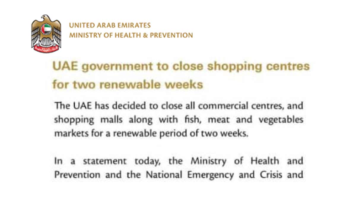 uae decided to shutdown shopping malls and commercial centers
