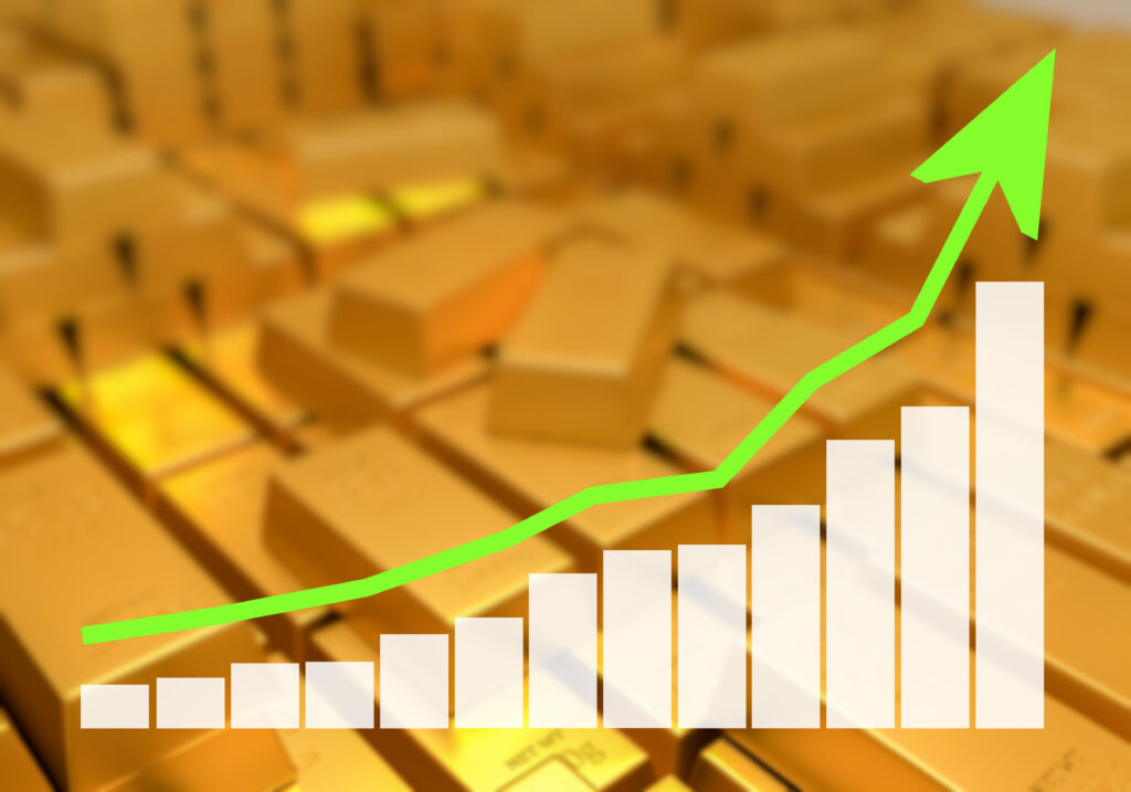 Gold investment concept. Illustration of growing bar chart