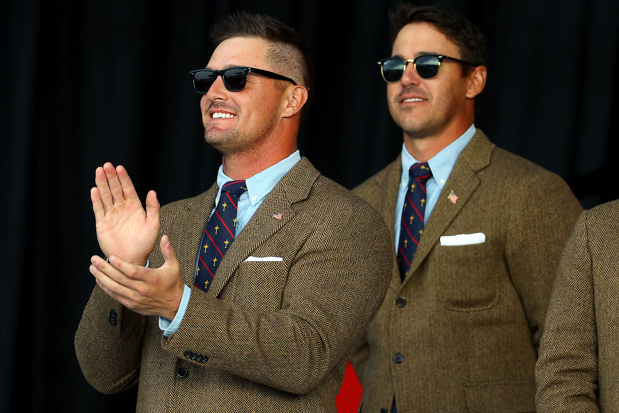 Bryson DeChambeau (left) with Brooks Koepka during the Ryder Cup in September.