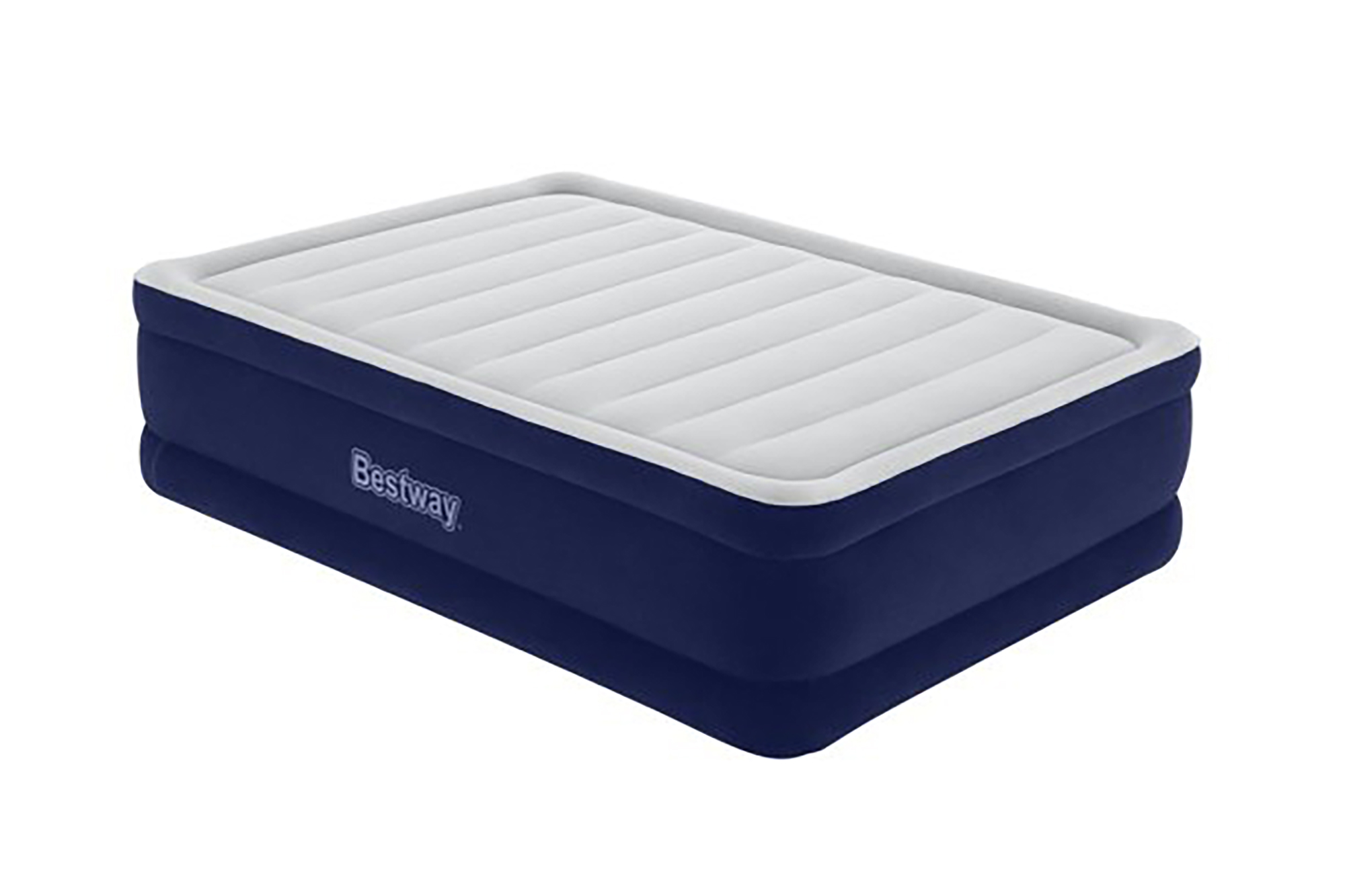 a blue and white air mattress