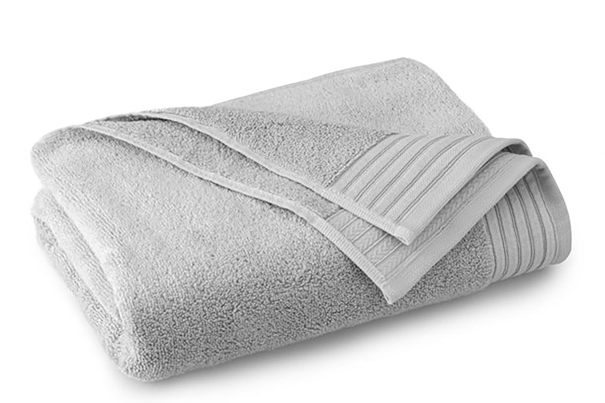 A gray bath towel folded up 