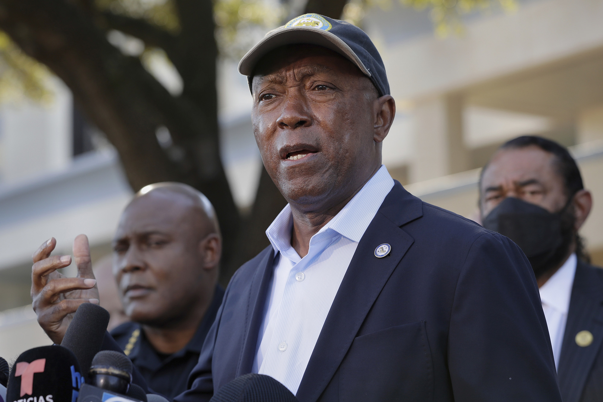 Houston Mayor Sylvester Turner speaks at a press conference after several people died and scores were injured during a music festival the night before.