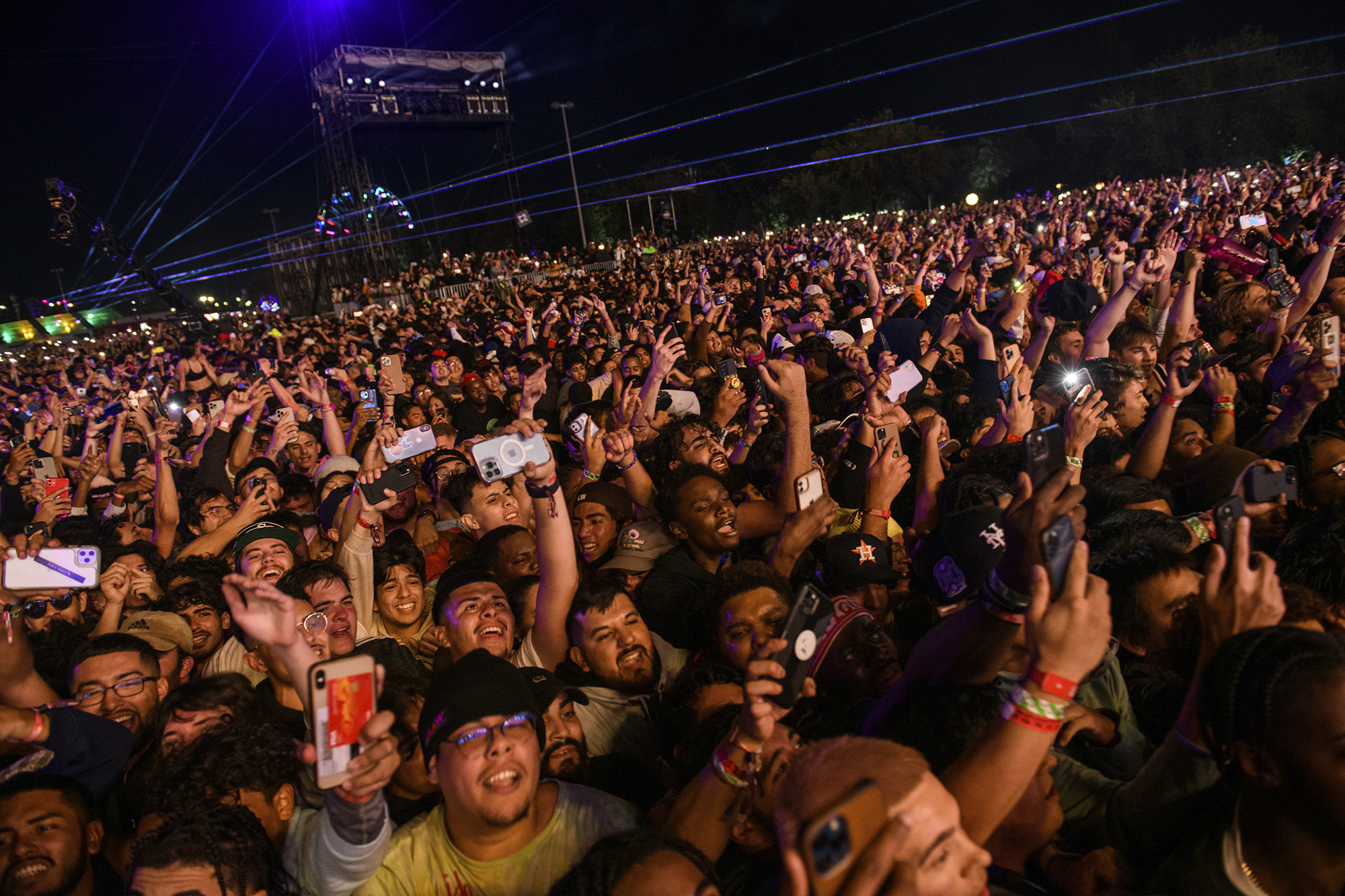 The crowd watches as Travis Scott performs at Astroworld Festival at NRG park on Friday, Nov. 5, 2021.