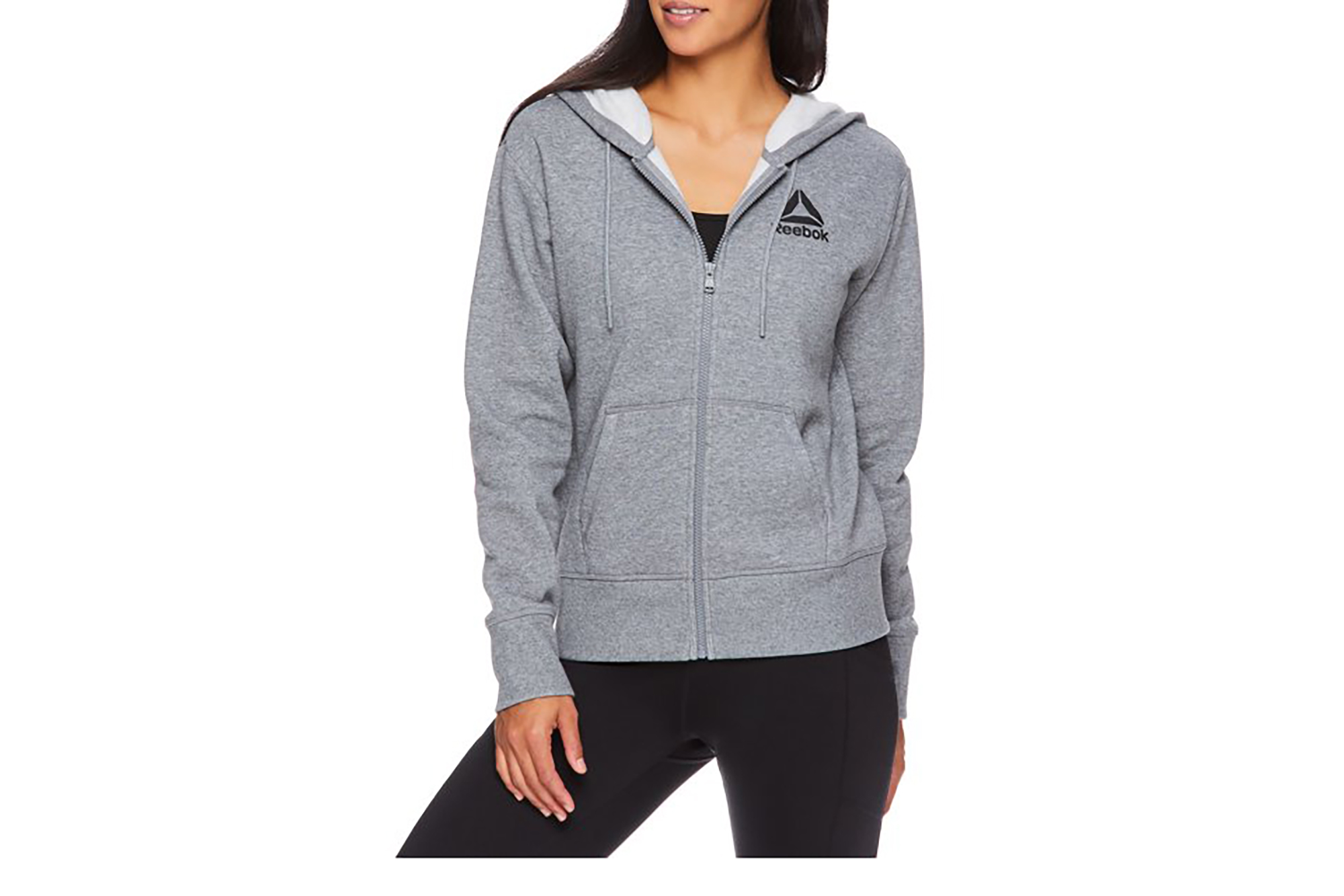 A gray fleece Reebok hoodie