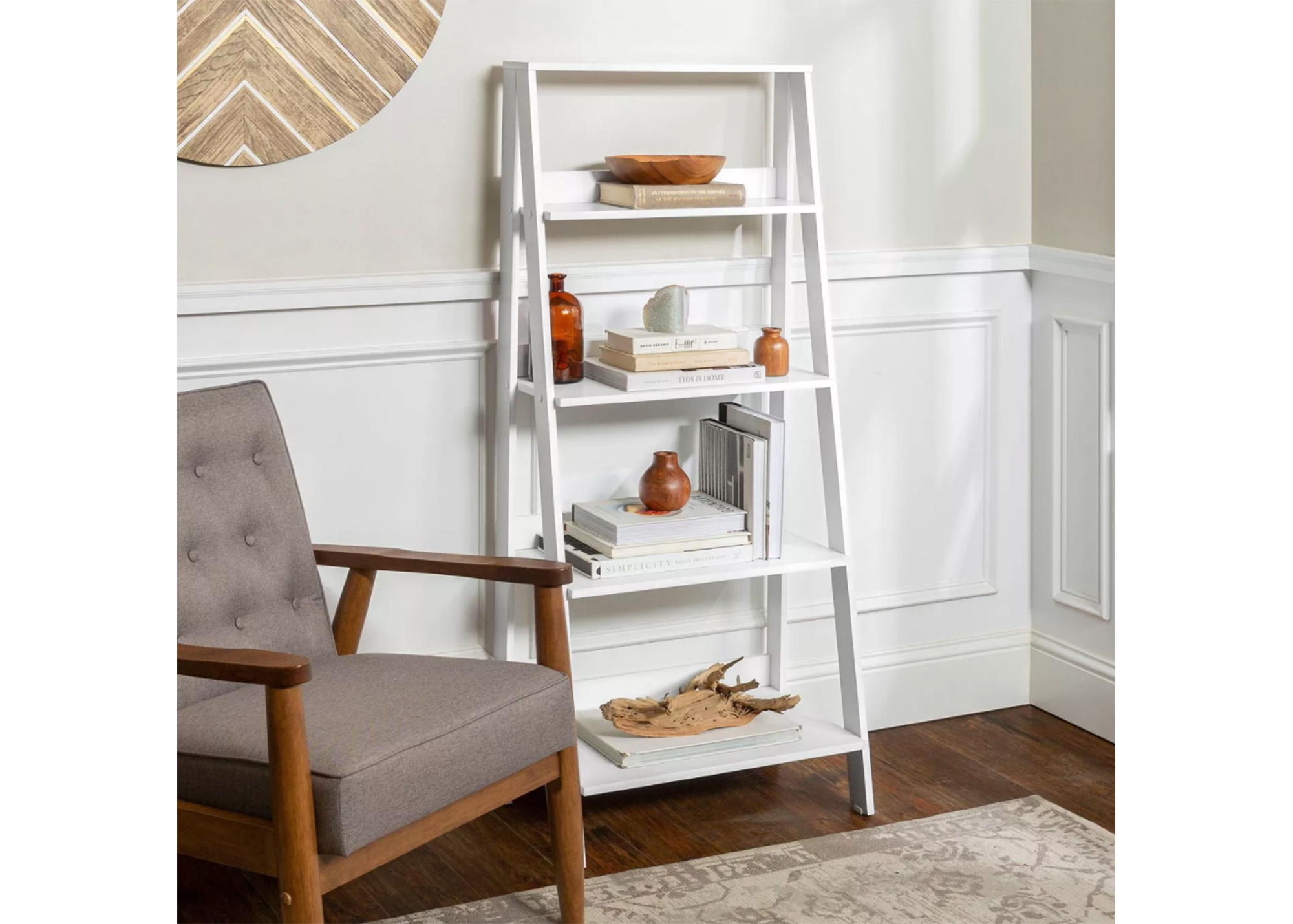 Saracina Home Thatcher Transitional Wood 4-Shelf Ladder Bookshelf