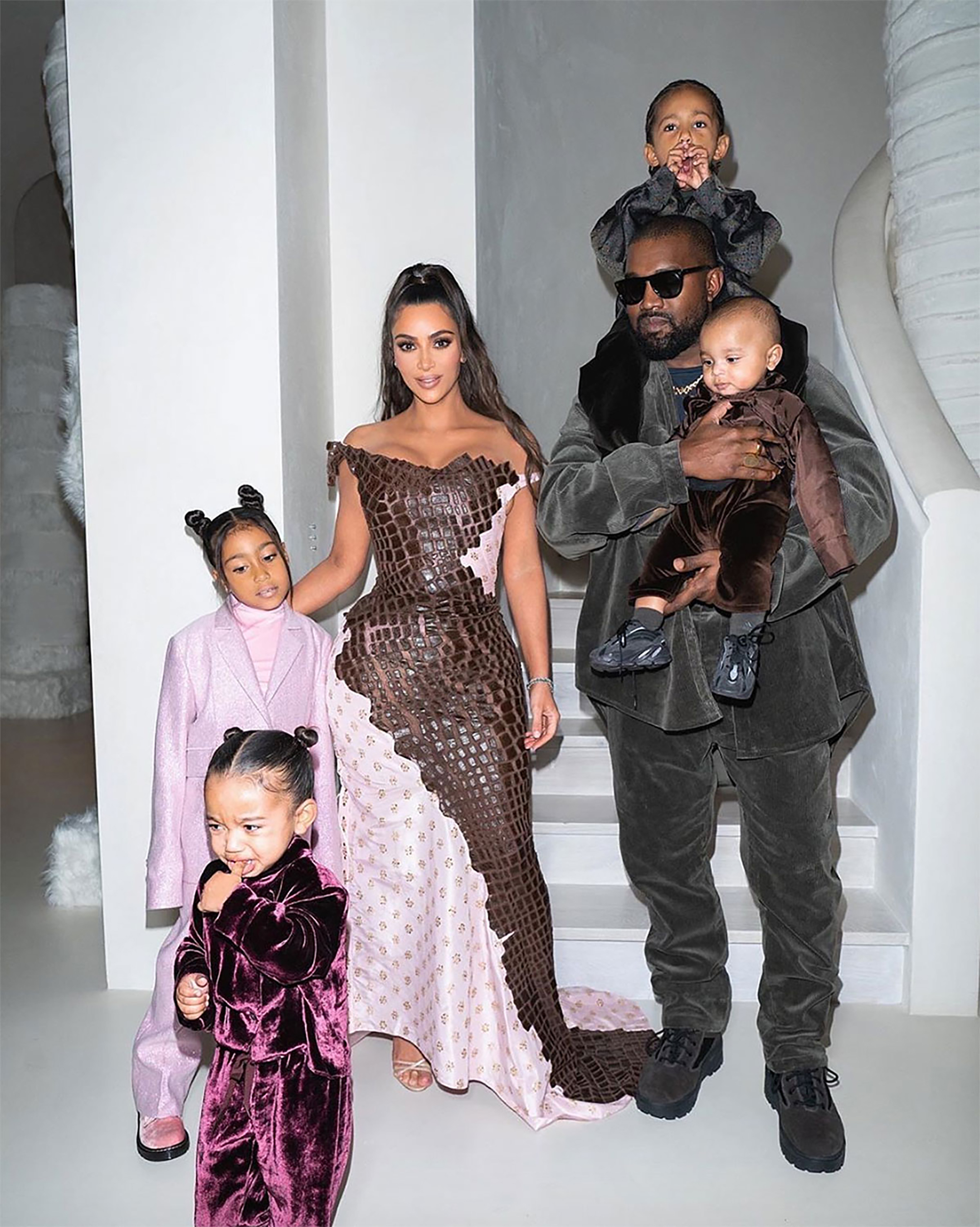 Kim Kardashian, Kanye West, and their children.