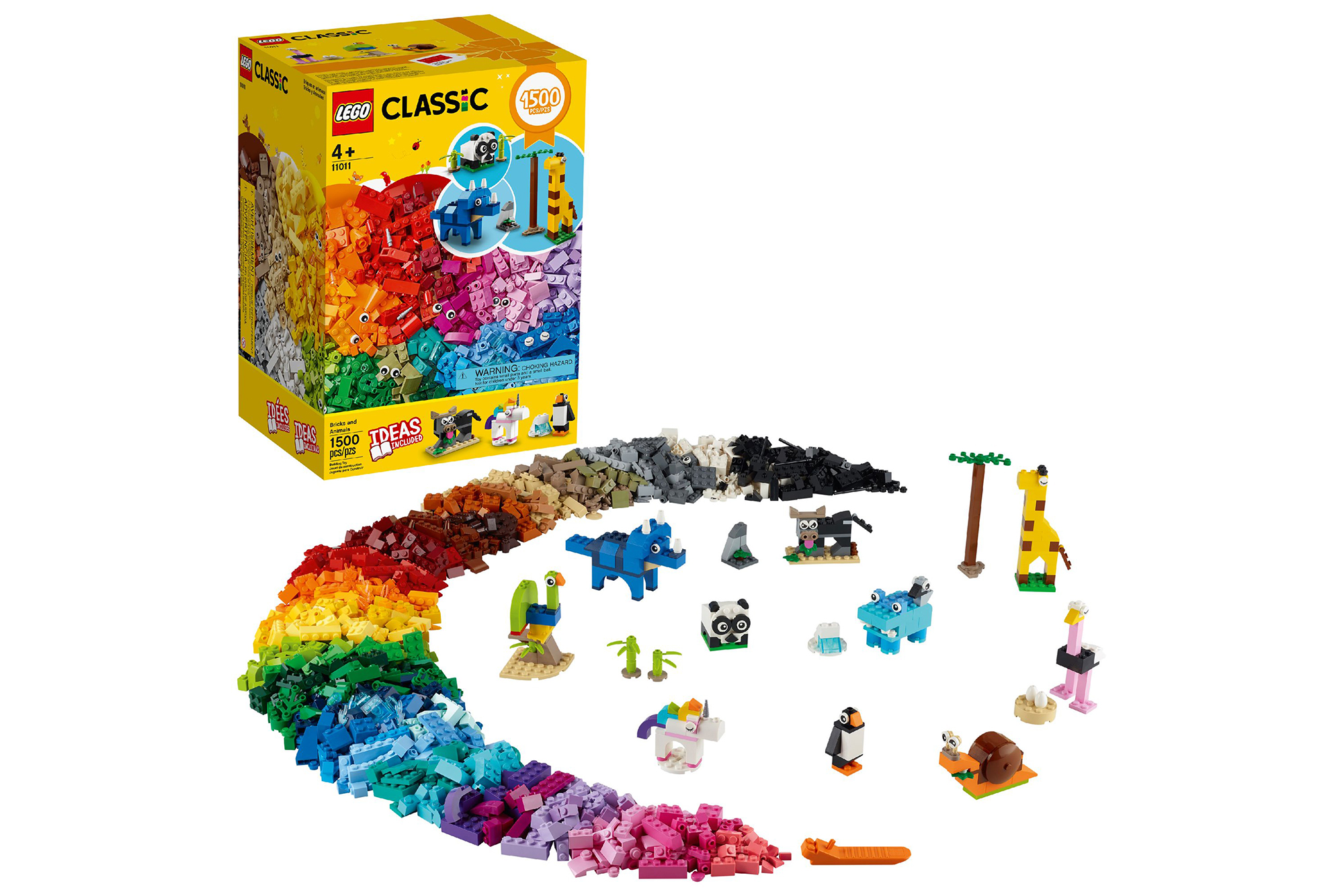 A rainbow array of LEGO and a LEGO set 