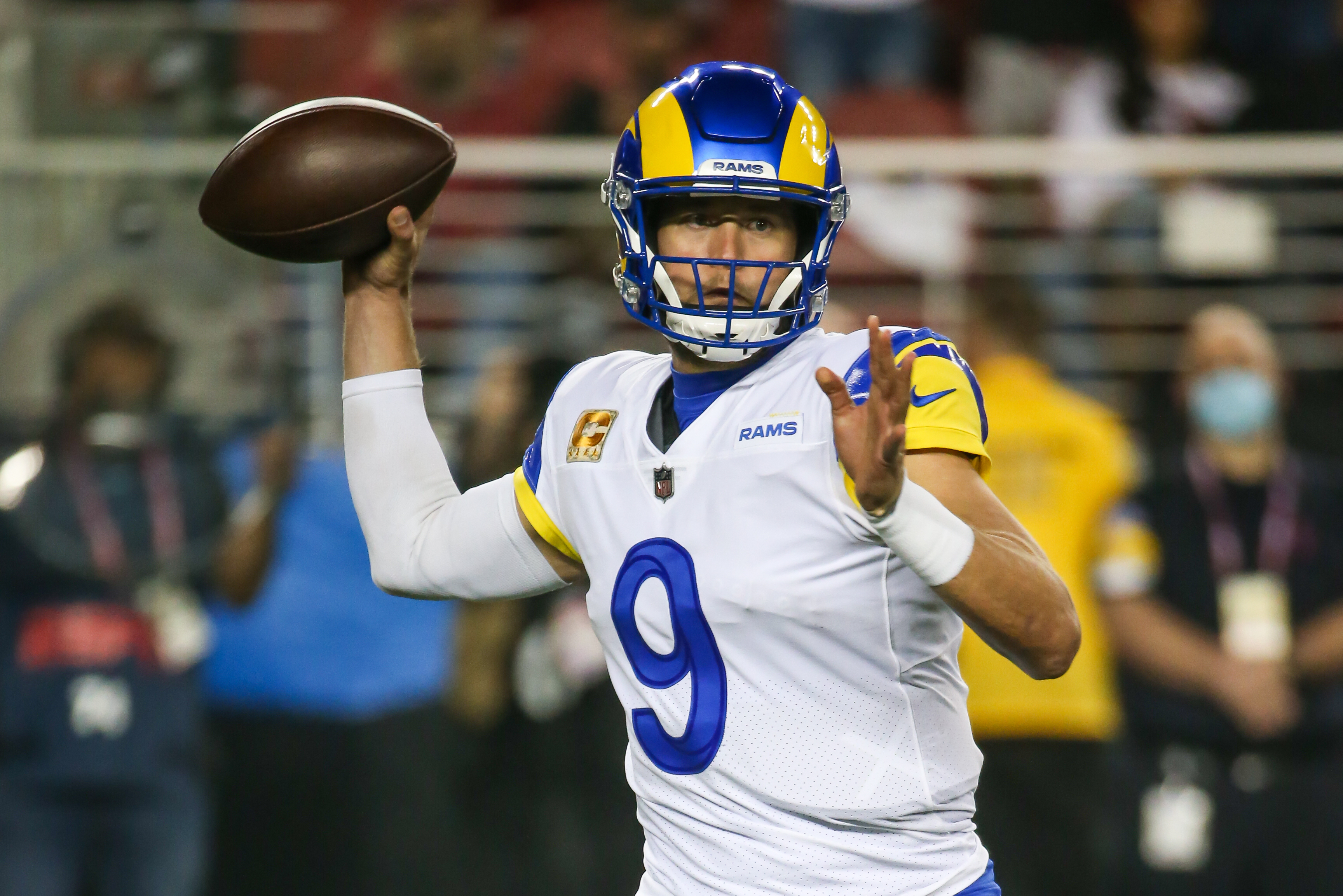 Matthew Stafford throws a pass against the 49ers