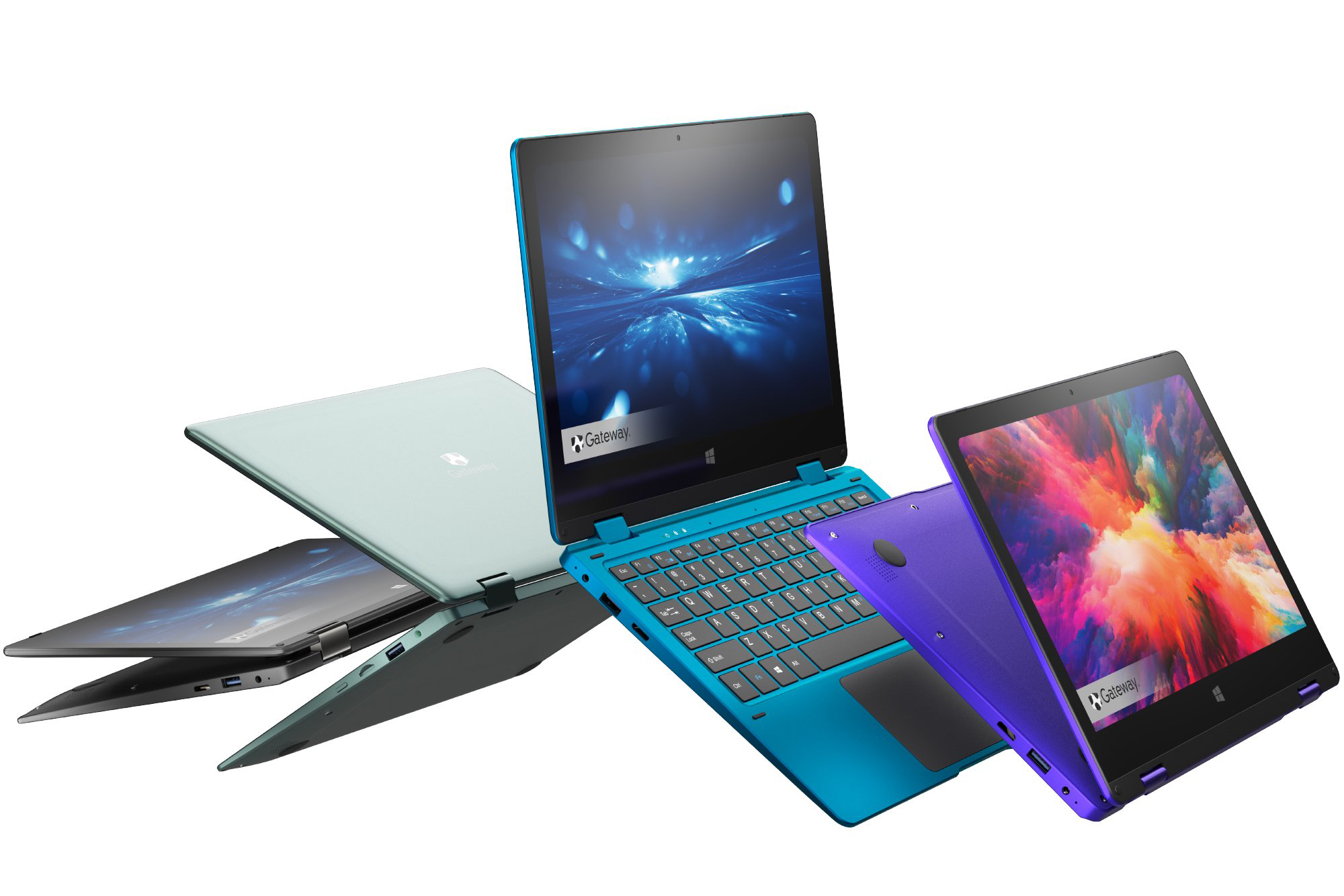 An array of colorful laptops folding and closed