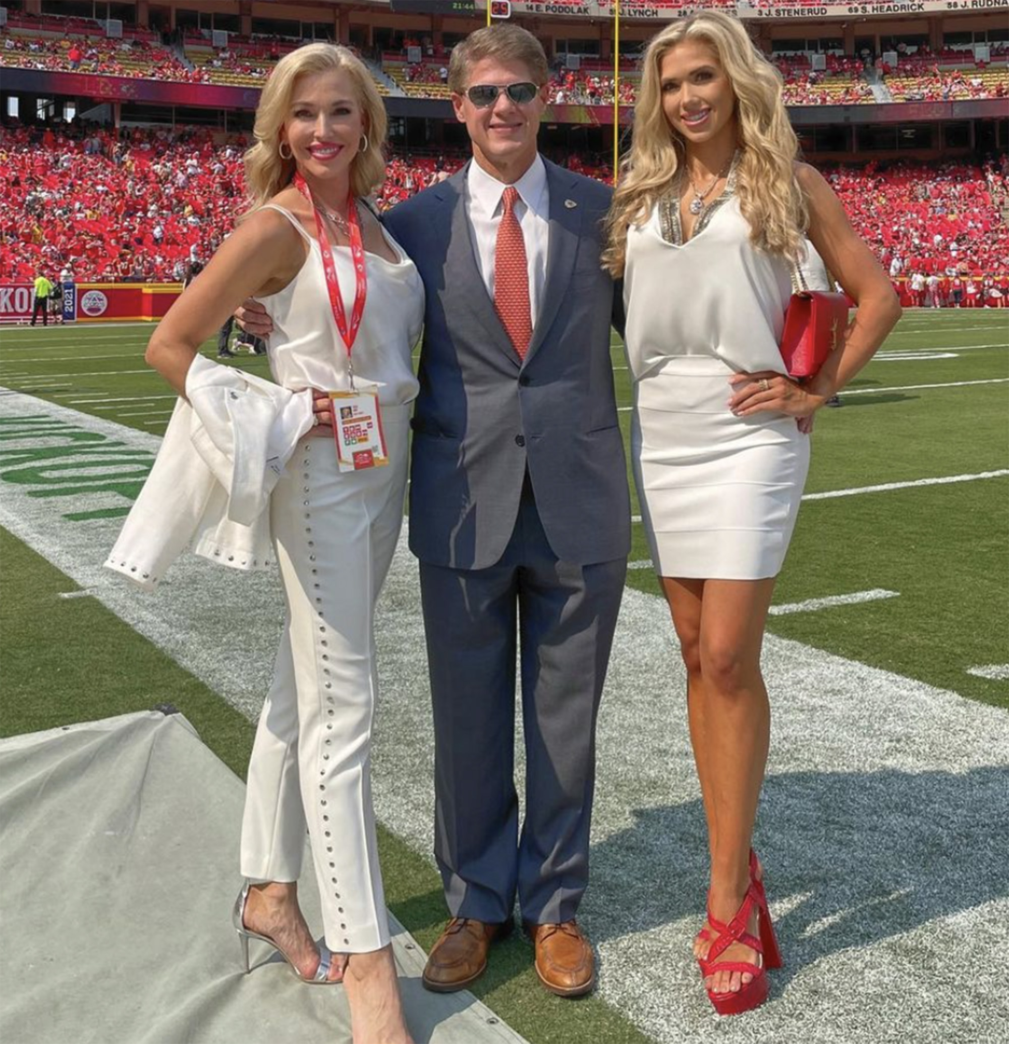 Tavia Hunt, Clark Hunt, and Gracie Hunt during a Chiefs game at Arrowhead.