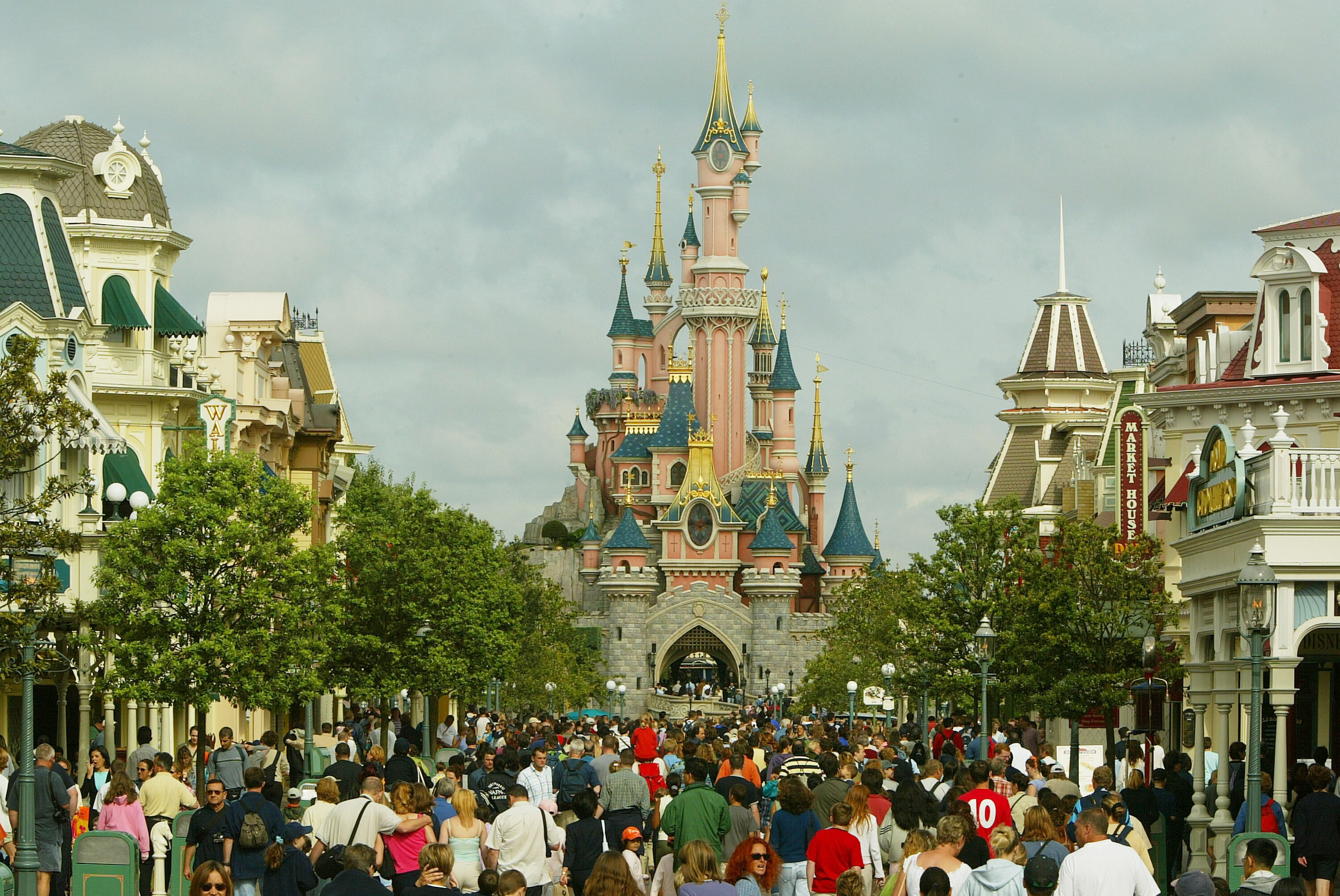 Similar to the ornate wedding cake look of the porcelain vases, Disney castles have similar shapes and colors, such as this one near Paris, France.