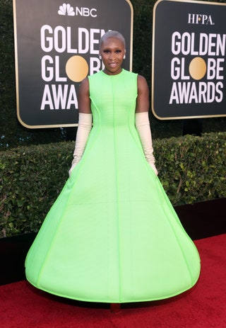 Erivo gave the semidigitized awards season the finger by wearing retinasearing Valentino couture to the Golden Globes....