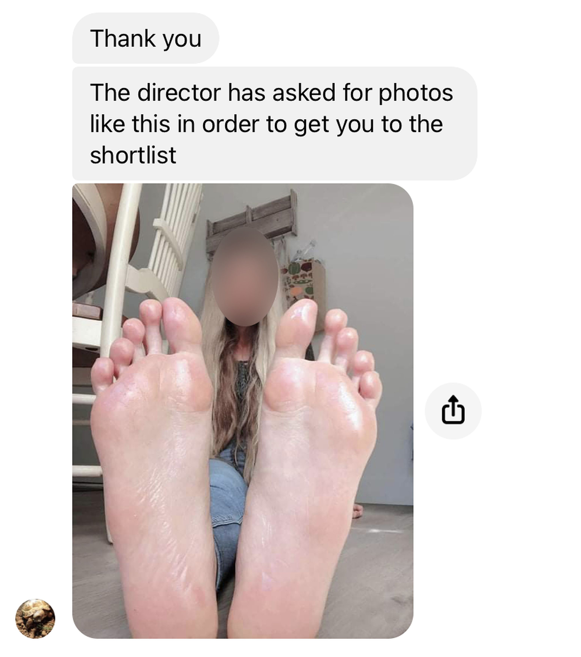 The alleged foot fetishist, named Nathan, had requested that McNair send feet pics to audition for the role.