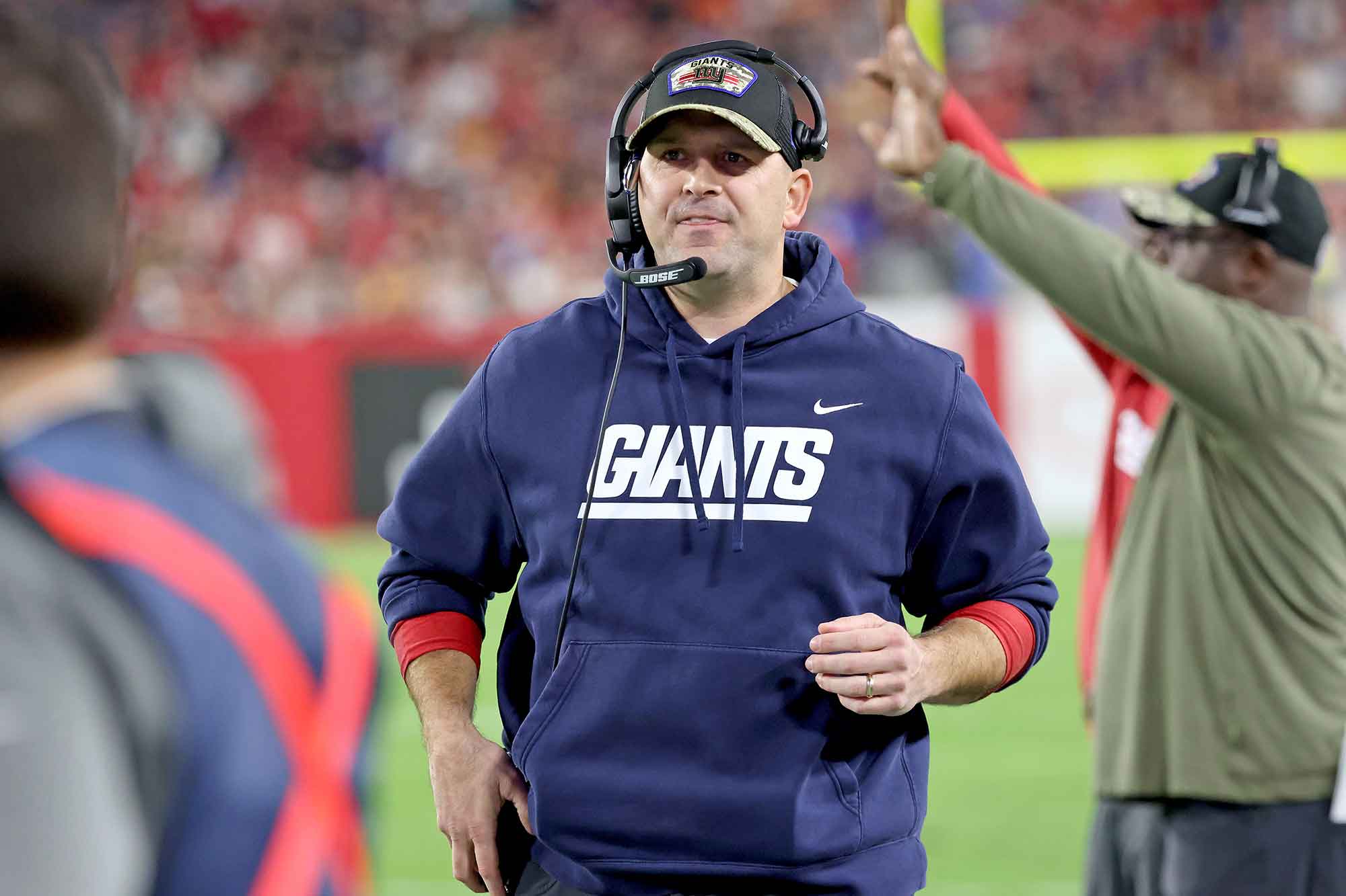 Head coach Joe Judge of the New York Giants reacts while on the sideline