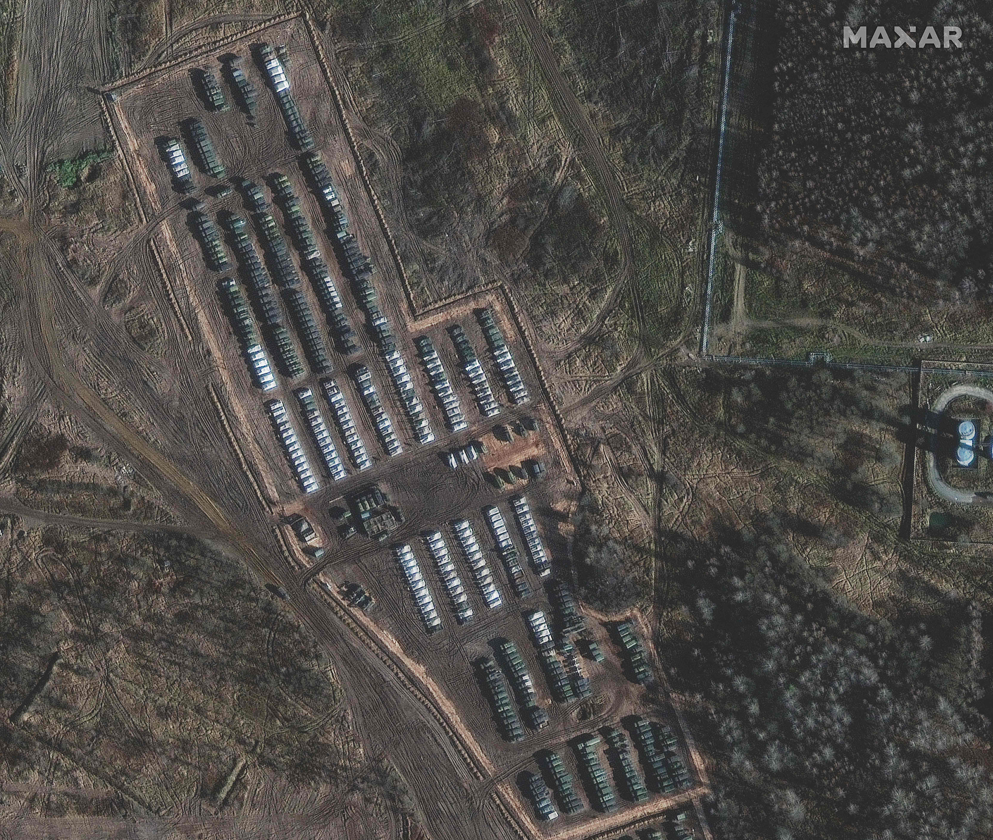 A satellite image shows Russia's heavily armored presence at the Ukraine border.