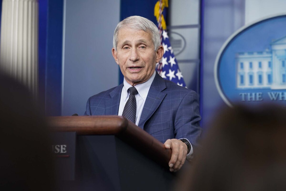 Fauci speaks at a COVID-19 daily press briefing.